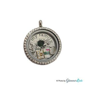 My Family Lifestyle Floating Charms Rhinestones Silver Tone Locket Six Charms
